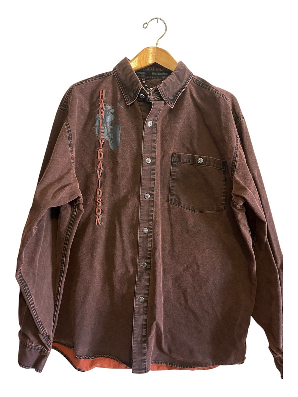 Vintage Harley-Davidson Rust Brown Button-Up Shirt with Embroidered Logo XLT